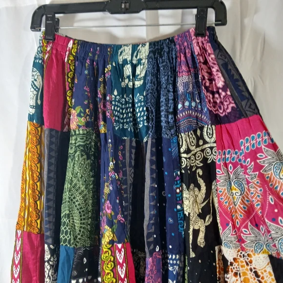 Womens Patchwork Long Maxi Peasant Skirt Boho Heavy Hippie Gypsy Colorful - Picture 7 of 10